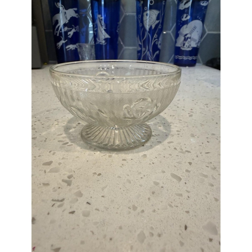 Jeannette Iris Herringbone Crystal Clear Low Sherbet Depression Glass